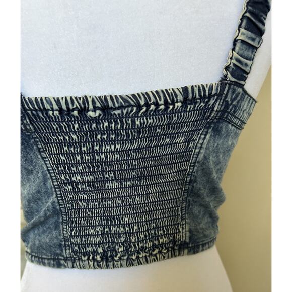 NWT Denim Jean Corset Bustier Crop Tank Top Country Western Cowgirl Pearl Snap 4 - Picture 9 of 12
